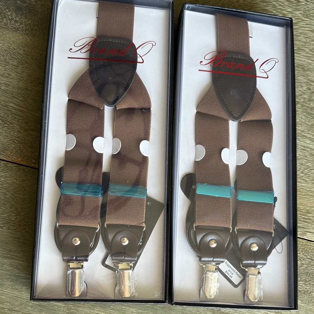 2 Brown Clip-On Suspenders (both together in one sale)